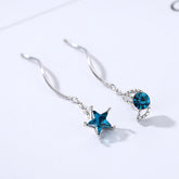 Blue Zircon Star Moon Asymmetric Ear Line Silver Drop Earrings for Women